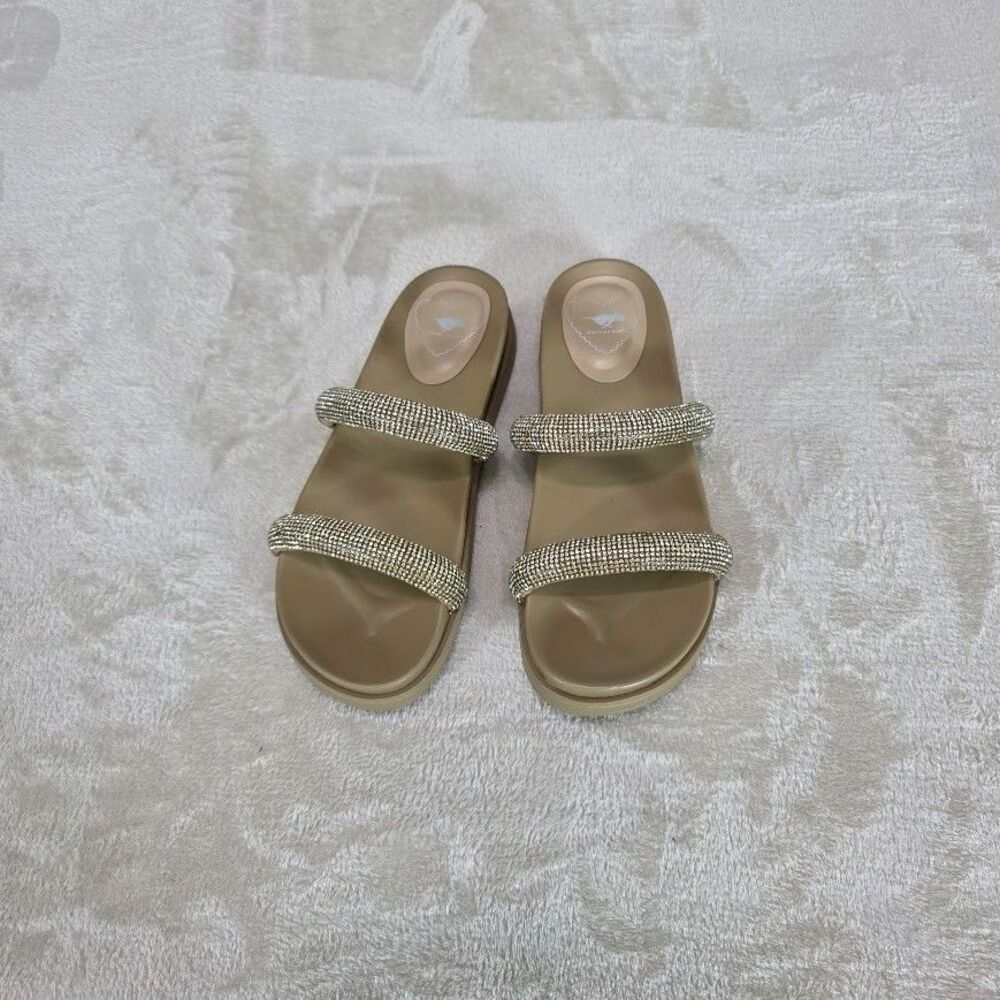 Rocket Dog Sparkle Women's Sandal Size 6M Beige Rhinestone Straps Wedge Slip On - Picture 2 of 6
